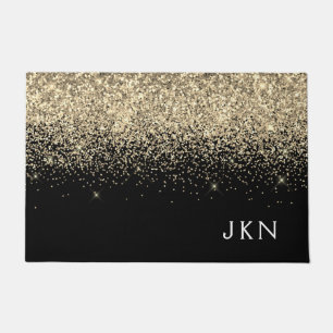 Gold Black Glitzer Girly Monogram Initials Fußmatte