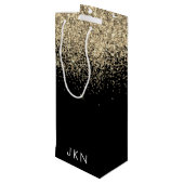 Gold Black Glitzer Girly Monogram Initials Geschenktüte Für Weinflaschen (Rückseite Schrägansicht)