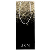 Gold Black Glitzer Girly Monogram Initials Geschenktüte Für Weinflaschen (Rückseite)