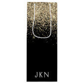 Gold Black Glitzer Girly Monogram Initials Geschenktüte Für Weinflaschen (Vorderseite)