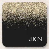 Gold Black Glitzer Girly Monogram Initials Getränkeuntersetzer (Vorderseite)
