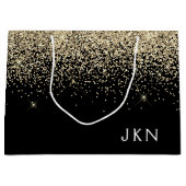 Gold Black Glitzer Girly Monogram Initials Große Geschenktüte (Vorderseite)