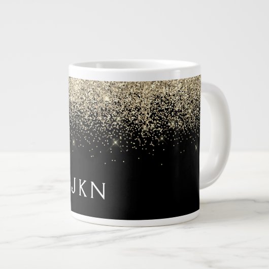 Gold Black Glitzer Girly Monogram Initials Jumbo-Tasse (Vorderseite Rechts)