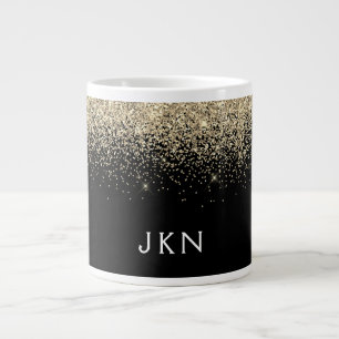Gold Black Glitzer Girly Monogram Initials Jumbo-Tasse
