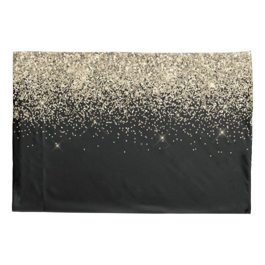 Gold Black Glitzer Girly Monogram Initials Kissenbezug (Rückseite)