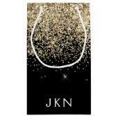 Gold Black Glitzer Girly Monogram Initials Kleine Geschenktüte (Rückseite)