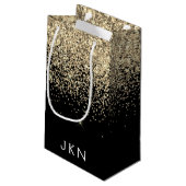 Gold Black Glitzer Girly Monogram Initials Kleine Geschenktüte (Rückseite Schrägansicht)