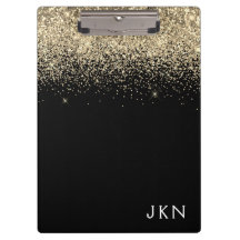 Gold Black Glitzer Girly Monogram Initials