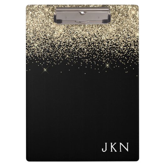 Gold Black Glitzer Girly Monogram Initials Klemmbrett (Vorderseite)