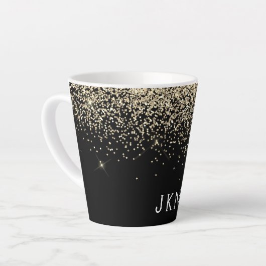 Gold Black Glitzer Girly Monogram Initials Milchtasse (Linke Ecke)