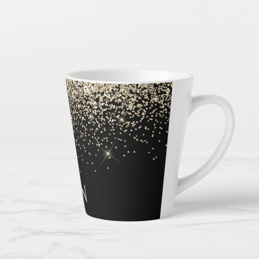 Gold Black Glitzer Girly Monogram Initials Milchtasse (Rechts)