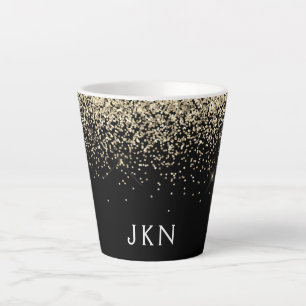 Gold Black Glitzer Girly Monogram Initials Milchtasse