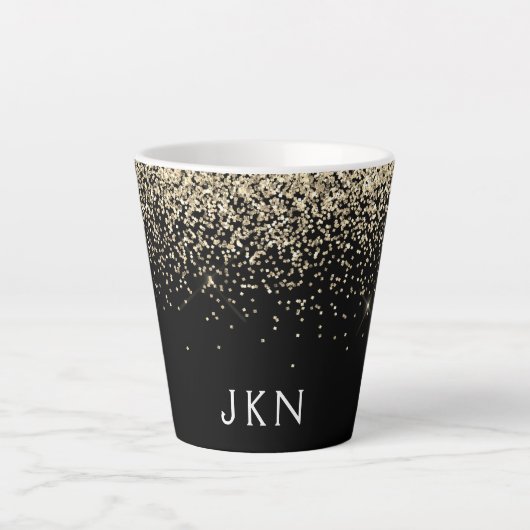 Gold Black Glitzer Girly Monogram Initials Milchtasse (Vorderseite)