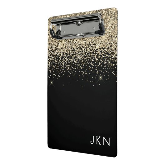 Gold Black Glitzer Girly Monogram Initials Mini Klemmbrett (Gewinkelt2)