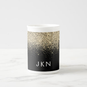 Gold Black Glitzer Girly Monogram Initials Porzellantasse