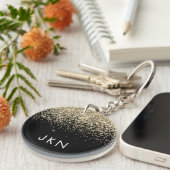 Gold Black Glitzer Girly Monogram Initials Schlüsselanhänger (Vorderseite rechts)