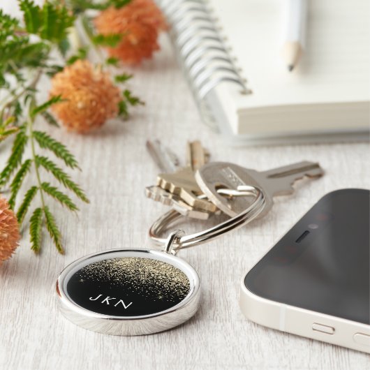 Gold Black Glitzer Girly Monogram Initials Schlüsselanhänger (Seite)