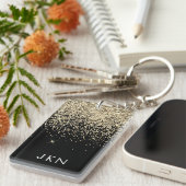 Gold Black Glitzer Girly Monogram Initials Schlüsselanhänger (Vorderseite rechts)
