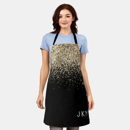 Gold Black Glitzer Girly Monogram Initials Schürze (Getragen)