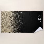 Gold Black Glitzer Girly Monogram Initials Strandtuch (Vorderseite)