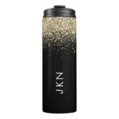 Gold Black Glitzer Girly Monogram Initials Thermosbecher (Vorderseite)