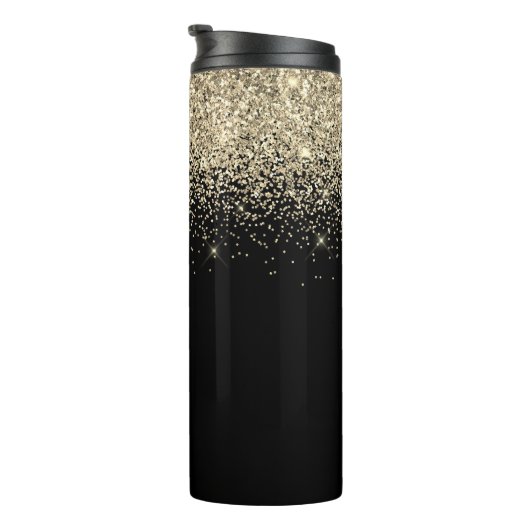 Gold Black Glitzer Girly Monogram Initials Thermosbecher (Nach rechts gedreht)