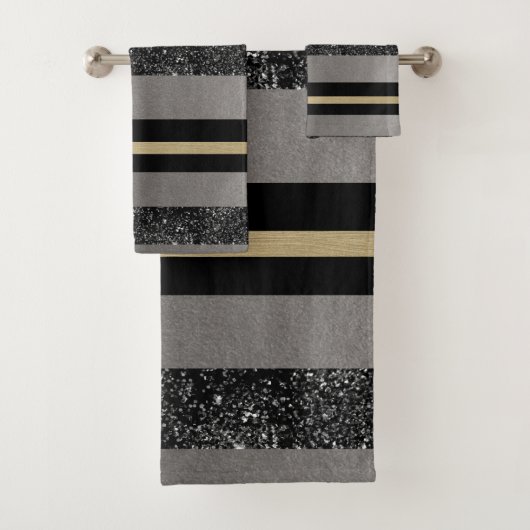 Gold Black Glitzer Glam Stripes #1 (Imitats Glitze Badhandtuch Set (Insitu)