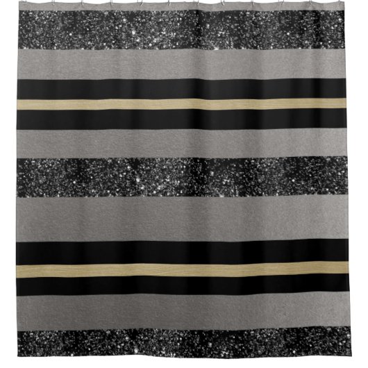 Gold Black Glitzer Glam Stripes #1 (Imitats Glitze Duschvorhang (Vorderseite)