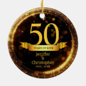 Gold & Black Glitzer - Jahr der Hochzeit Keramik Ornament (Hinten)