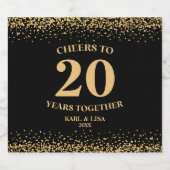 Gold Black Glitzer jubelt zum 20-jährigen Jubiläum Alkoholflaschenetikett (Einzelnes Label)
