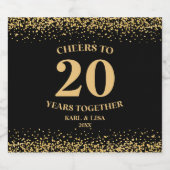Gold Black Glitzer jubelt zum 20-jährigen Jubiläum Schaumweinetikett (Einzelnes Label)