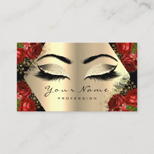 Gold Black Glitzer Makeup Artist Lash Floral Rose Visitenkarte (Vorderseite)