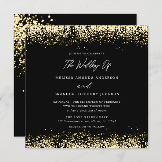 Gold Black Glitzer Moderne Hochzeitseinladung Einladung (Vorne/Hinten)