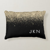 Gold Black Glitzer Monogram Girly Initials Dekokissen (Vorderseite)