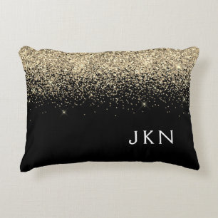 Gold Black Glitzer Monogram Girly Initials Dekokissen