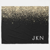 Gold Black Glitzer Monogram Girly Initials Fleecedecke (Vorderseite (Horizontal))