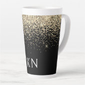 Gold Black Glitzer Monogram Girly Initials Milchtasse (Rechte Ecke)