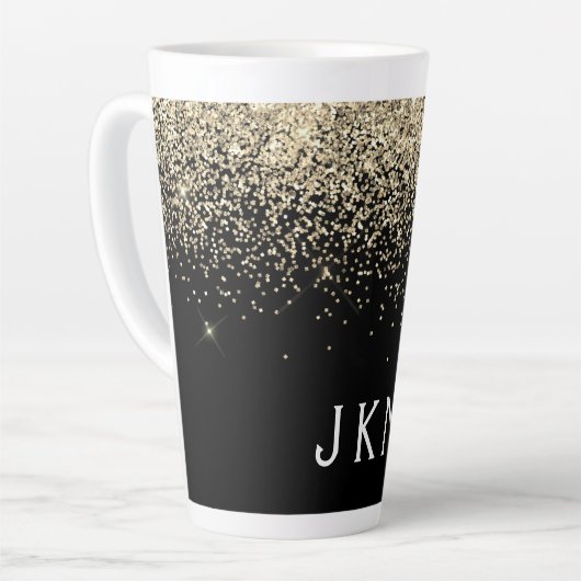 Gold Black Glitzer Monogram Girly Initials Milchtasse (Linke Ecke)