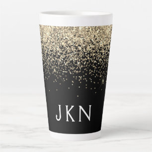Gold Black Glitzer Monogram Girly Initials Milchtasse