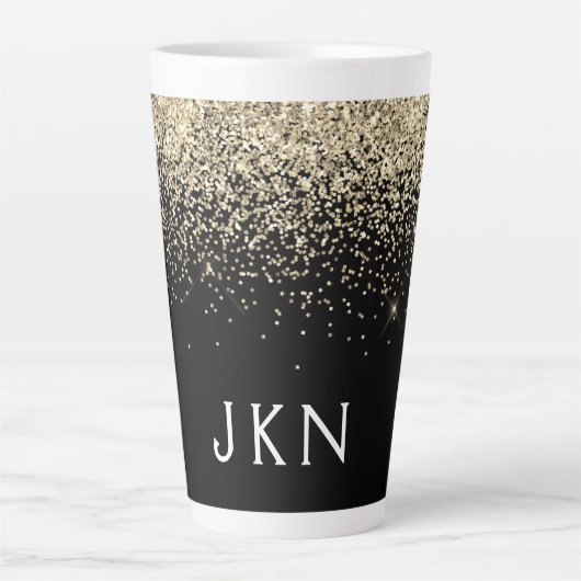 Gold Black Glitzer Monogram Girly Initials Milchtasse (Vorderseite)