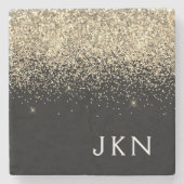 Gold Black Glitzer Monogram Girly Initials Steinuntersetzer (Vorderseite)