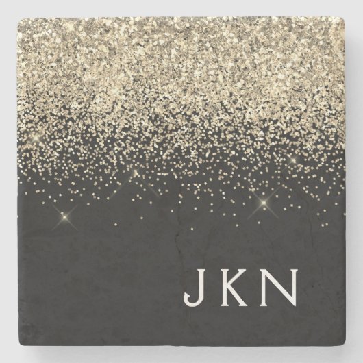 Gold Black Glitzer Monogram Girly Initials Steinuntersetzer (Vorderseite)