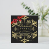 Gold Black Glitzer & Ribbon | Weihnachtsfeier Einladung (Stehend Vorderseite)