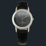Gold Black Glitzer Script Monogram Girlaname Armbanduhr<br><div class="desc">Schwarz und Silber Sparkle Glitzer Script Monogram Name Watch. Dies macht den perfekten Abschluss,  Geburtstag,  Hochzeit,  Brautparty,  Jubiläum,  Babydusche oder Junggeselinnen-Abschied Geschenk für jemanden,  die Lieben glamourösen Luxus und schicke Stile.</div>