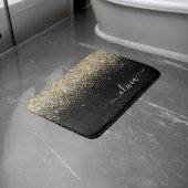 Gold Black Glitzer Script Monogram Girlaname Badematte