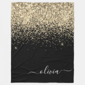 Gold Black Glitzer Script Monogram Girlaname Fleecedecke (Vorderseite)