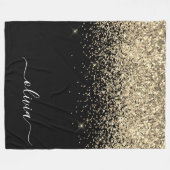 Gold Black Glitzer Script Monogram Girlaname Fleecedecke (Vorderseite (Horizontal))