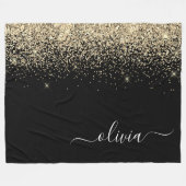 Gold Black Glitzer Script Monogram Girlaname Fleecedecke (Vorderseite (Horizontal))