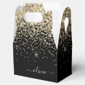 Gold Black Glitzer Script Monogram Girlaname Geschenkschachtel (Geöffnet)