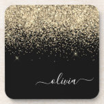 Gold Black Glitzer Script Monogram Girlaname Getränkeuntersetzer<br><div class="desc">Monogram Name Paper-Untersetzer für Schwarz und Gold Glitzer Script. Dies macht den perfekten Abschluss,  Geburtstag,  Hochzeit,  Brautparty,  Jubiläum,  Babydusche oder Junggeselinnen-Abschied Geschenk für jemanden,  die Lieben glamourösen Luxus und schicke Stile.</div>